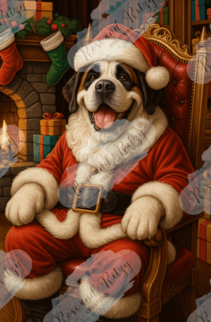 Happy Santa St. Bernard by Anna Jensen