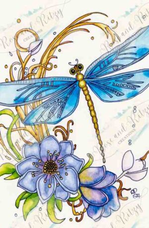 Dragonfly and Petals by Rose Proffitt